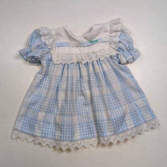 Vintage Bryan Dress Girls Sz 2T Blue Plaid Collar 80s Frilly Fancy - Picture 1 of 4